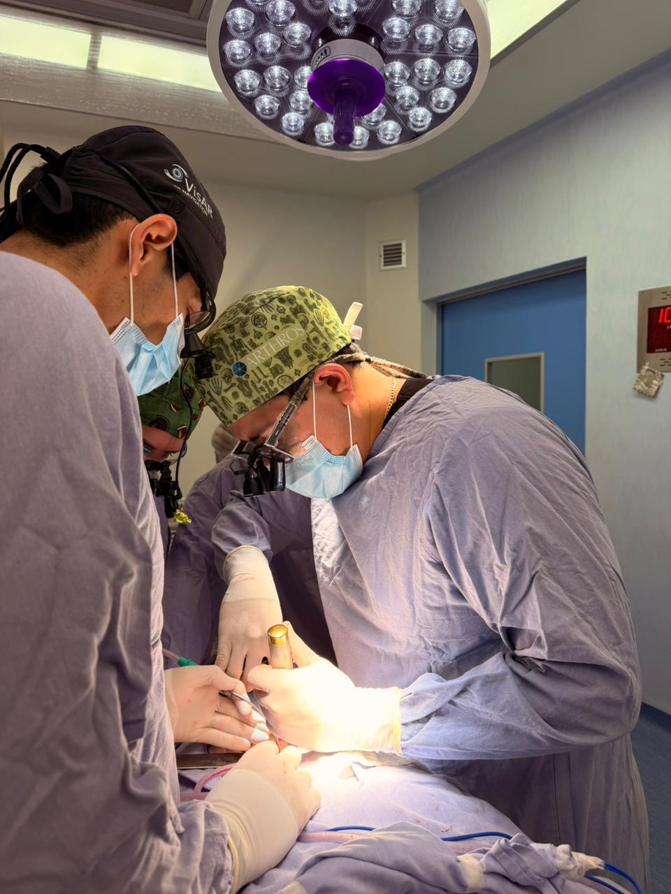 Doctor mostrando modelo de disco